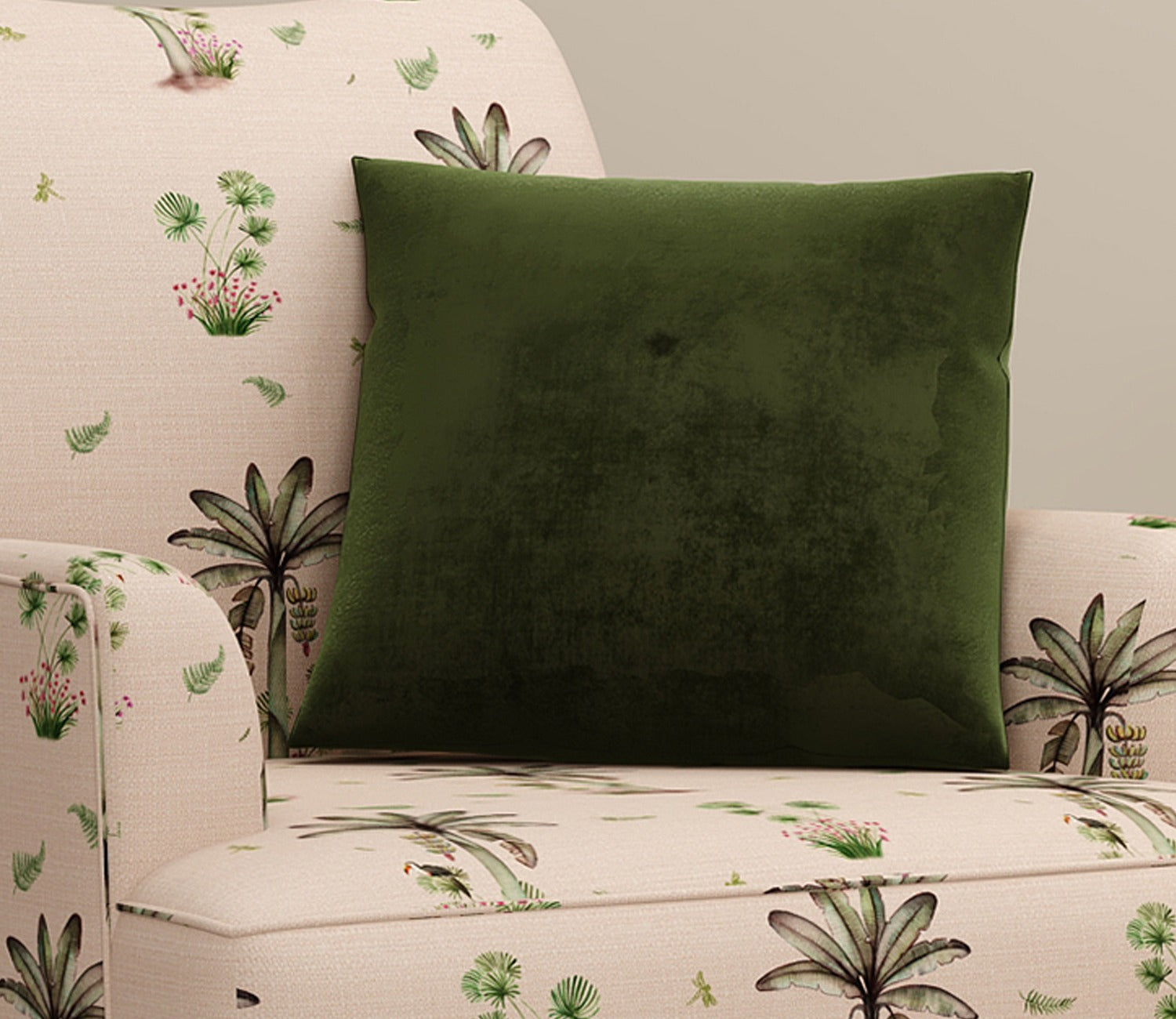 Krista Cushion Cover with Filler - Pack of 1 (16x16 Inch, Dark Olive Green)