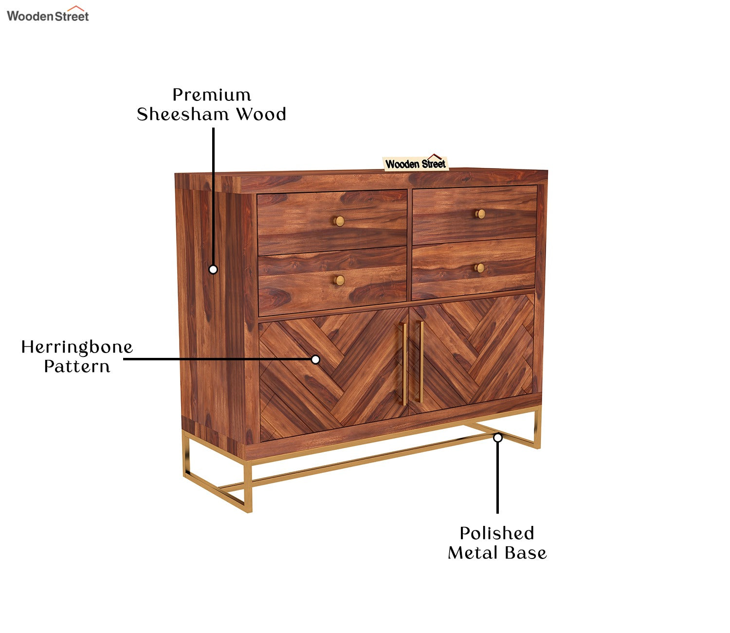 Jett 4-Drawer Wooden Chest Of Drawers (Honey Finish)