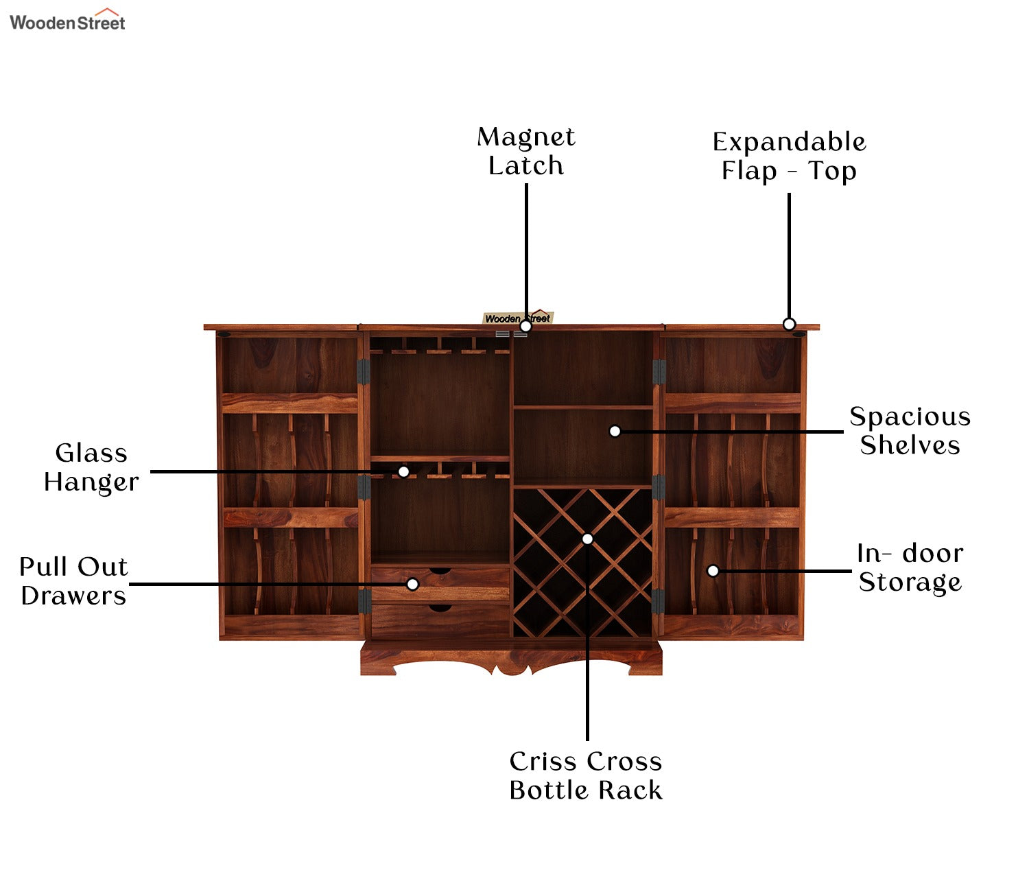 Boho Bar Cabinet (Honey Finish)