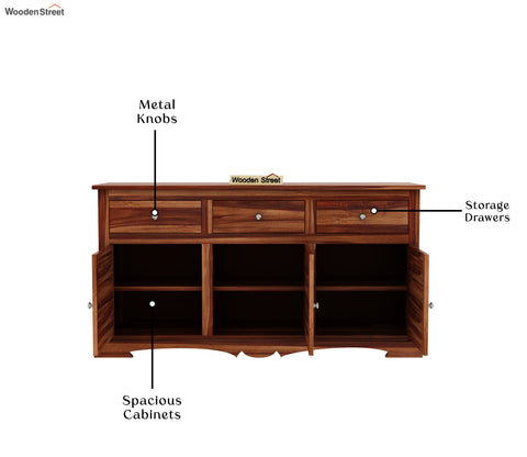 Boho Sheesham Wood Storage Cabinet Sideboard With Three Drawers (Honey Finish)
