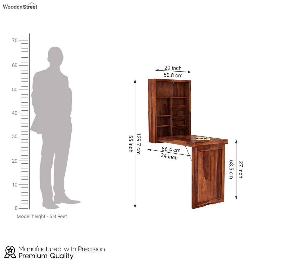 Holger Foldable Wall Mounted Table with Storage (Honey Finish)