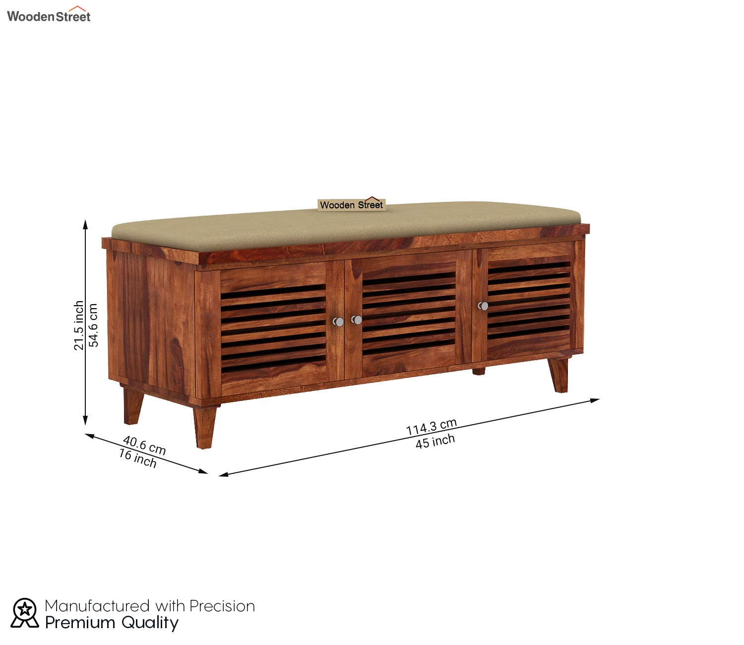 Kathlyn Modern Sheesham Wood Shoe Rack Bench (Honey Finish)