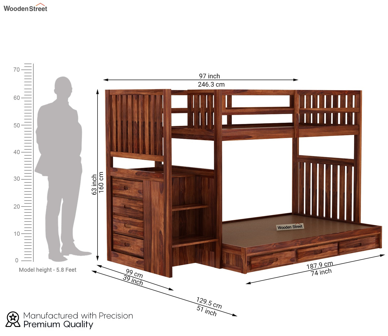 Cheshire Bunk Bed With Storage (Honey Finish)