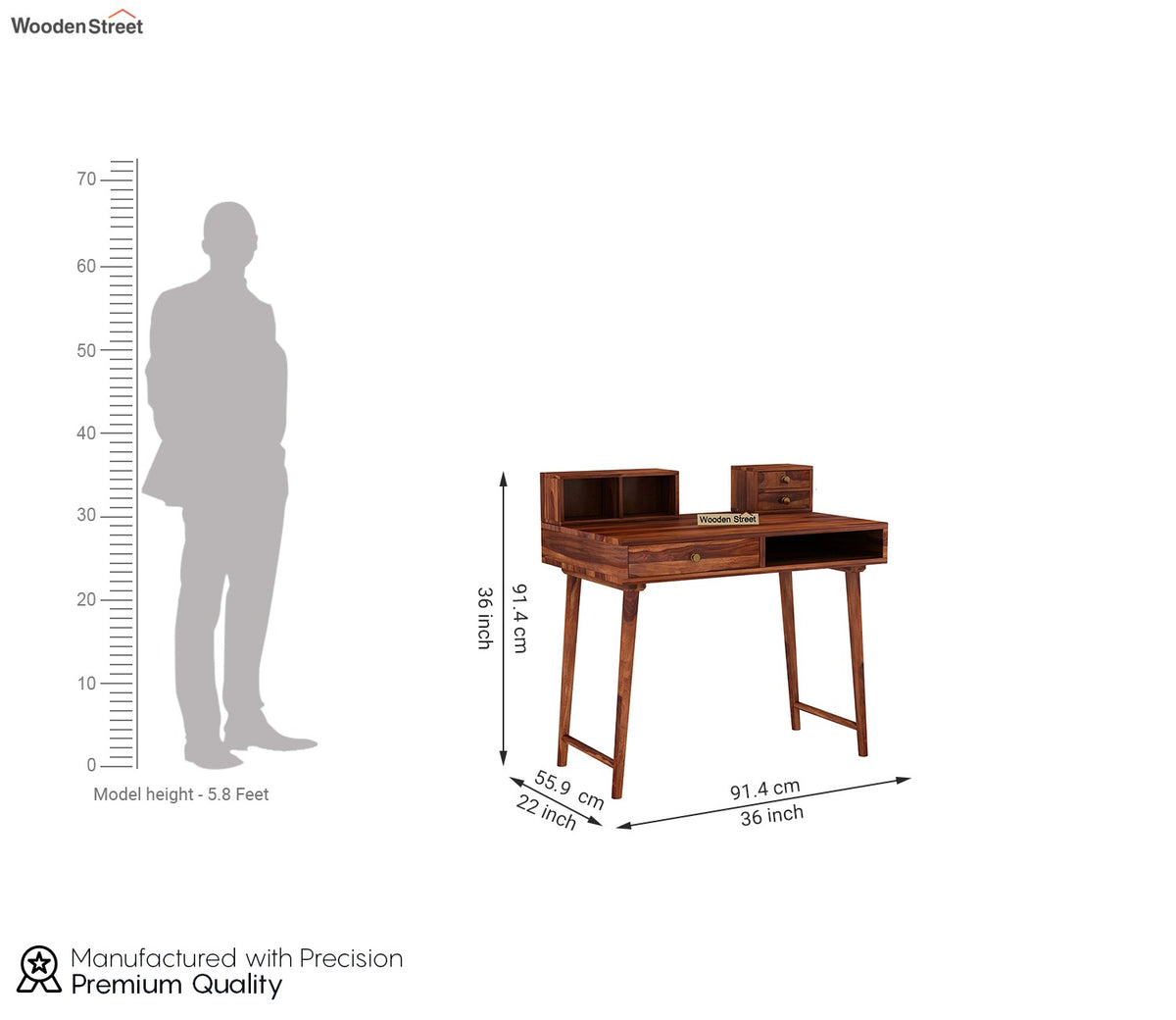 Lynton Study Table with Table-Top Storage (Honey Finish)