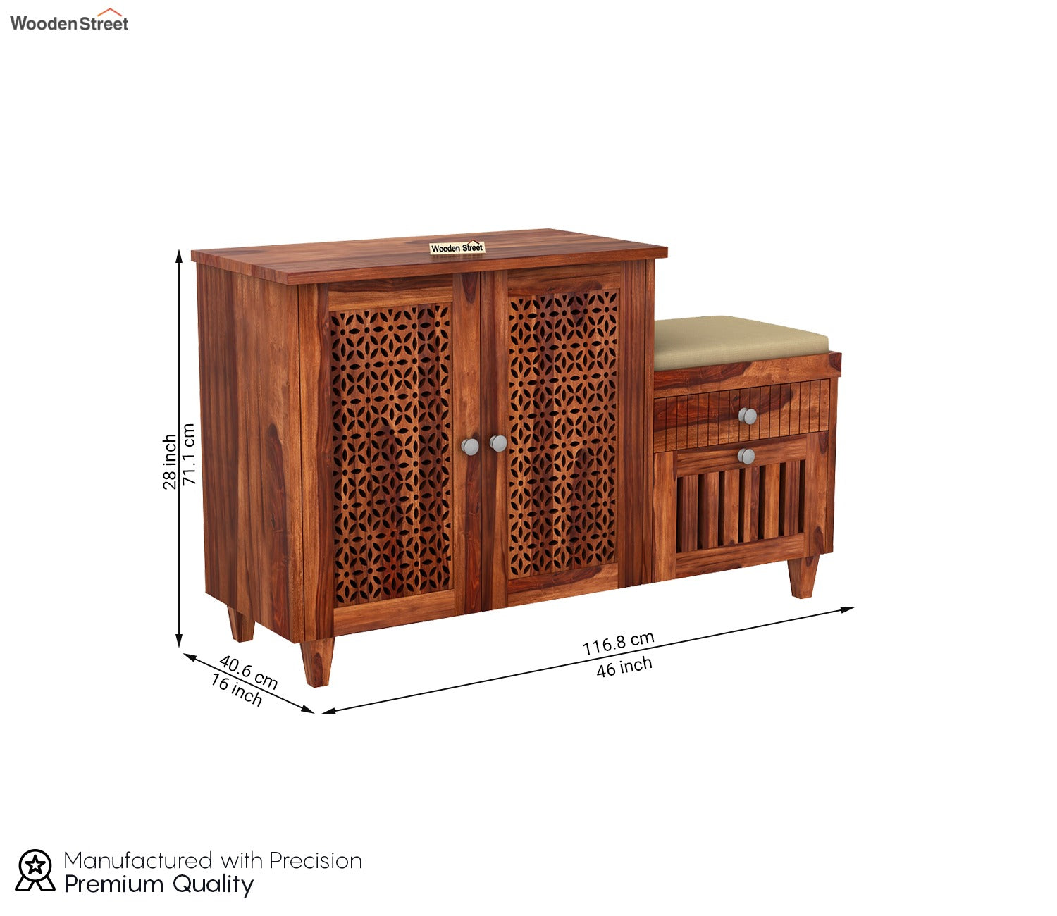 Hopkin Shoe Rack with Seat and Storage Drawers (Honey Finish)