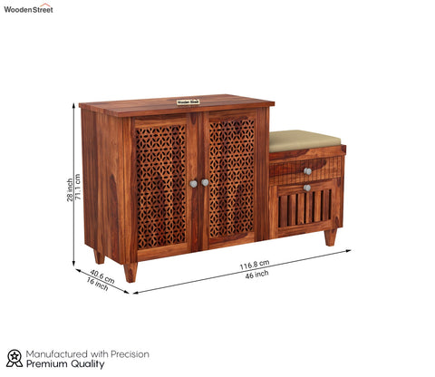 Hopkin Shoe Rack with Seat and Storage Drawers (Honey Finish)