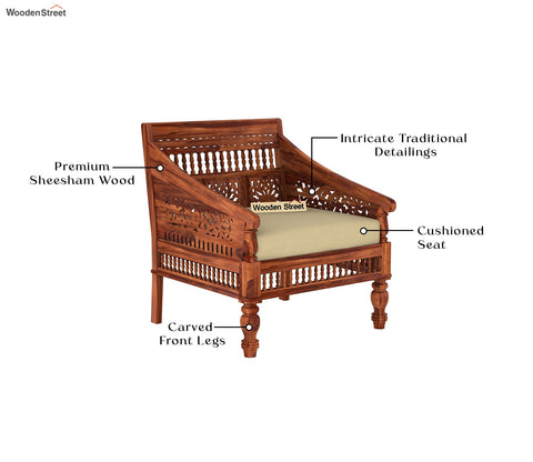 Alanis 1 Seater Wooden Sofa (Honey Finish)
