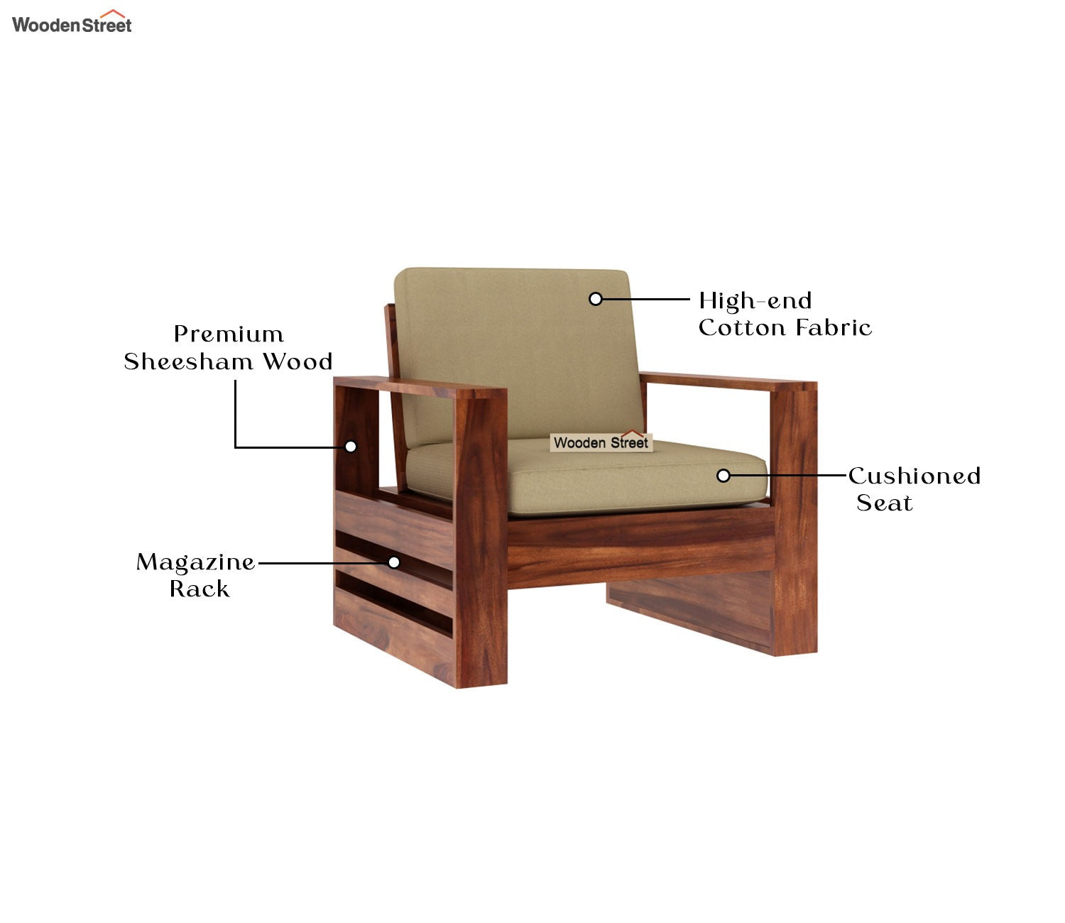 Winster 1 Seater Wooden Sofa (Honey Irish Cream)