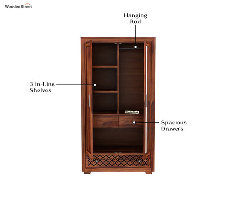 Cambrey Sheesham Wood 2 Door Wardrobe with Mirror (Honey Finish)