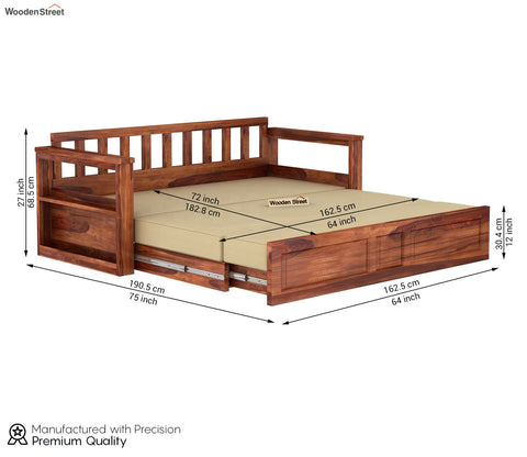 Riota Sheesham Wood Sofa Bed With Storage (King Size, Honey Irish Cream)