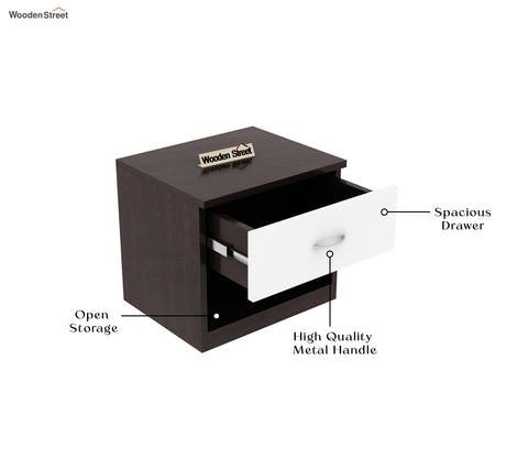 Drewno Bedside Table (Flowery Wenge-Frosty White Finish)