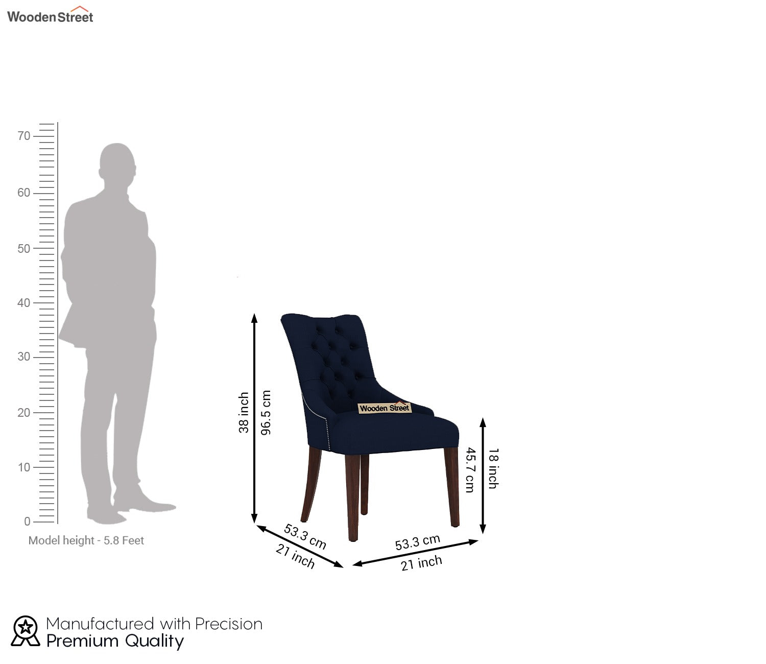 Perry Dining Chair (Walnut Finish, Indigo Ink)