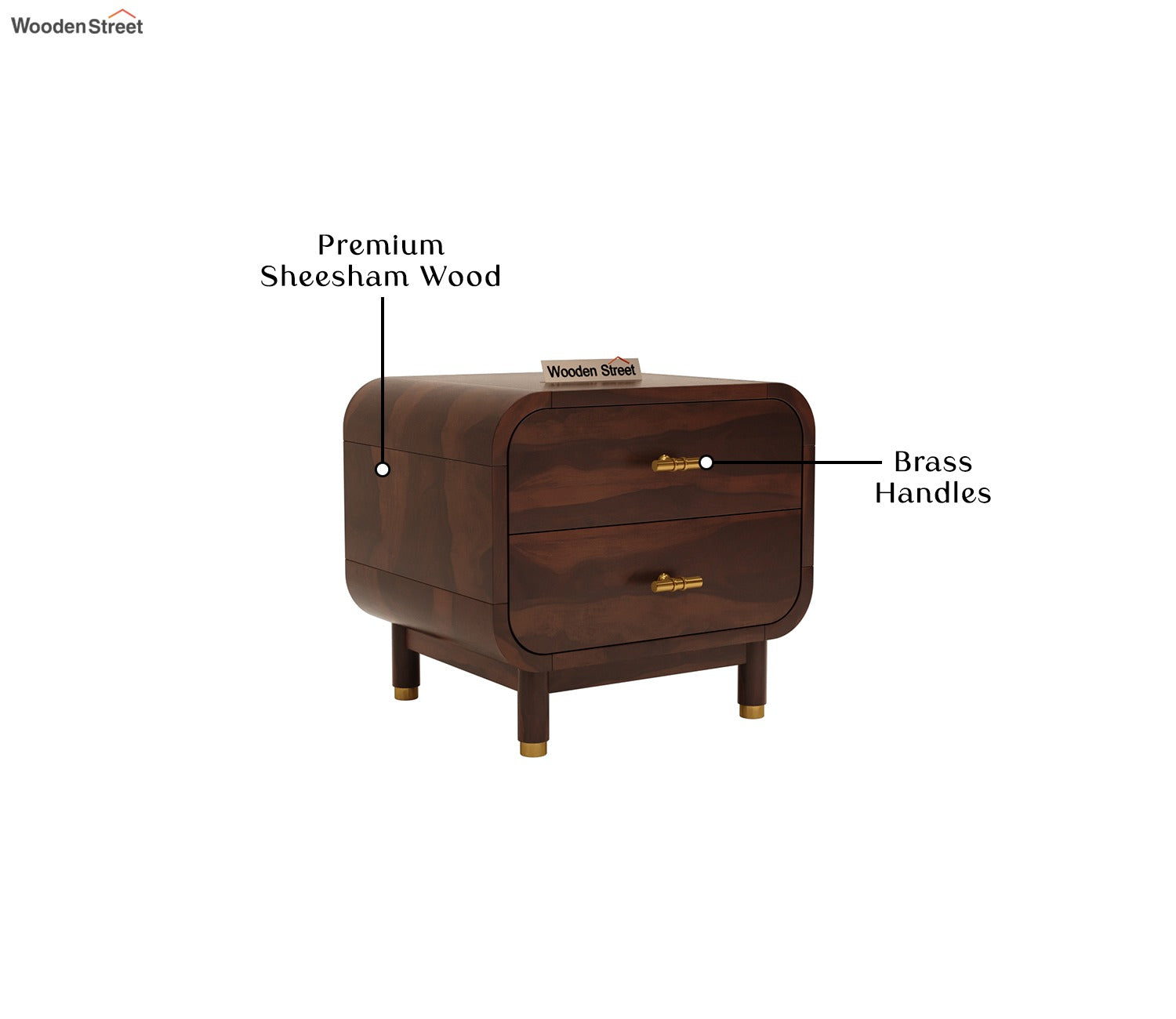 Lotus Premium Sheesham Wood Bedside Table (Walnut Finish)