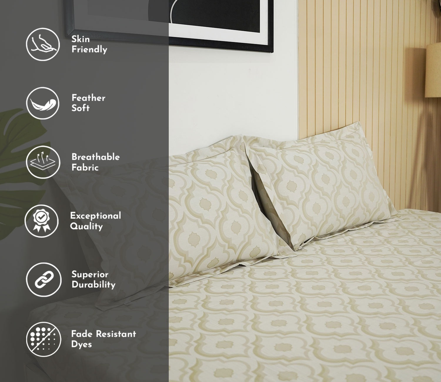 Mandana 290 TC Flat Pure Cotton King Size Bedsheet With 2 Pillow Covers (Beige)