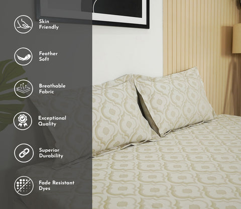 Mandana 290 TC Flat Pure Cotton King Size Bedsheet With 2 Pillow Covers (Beige)
