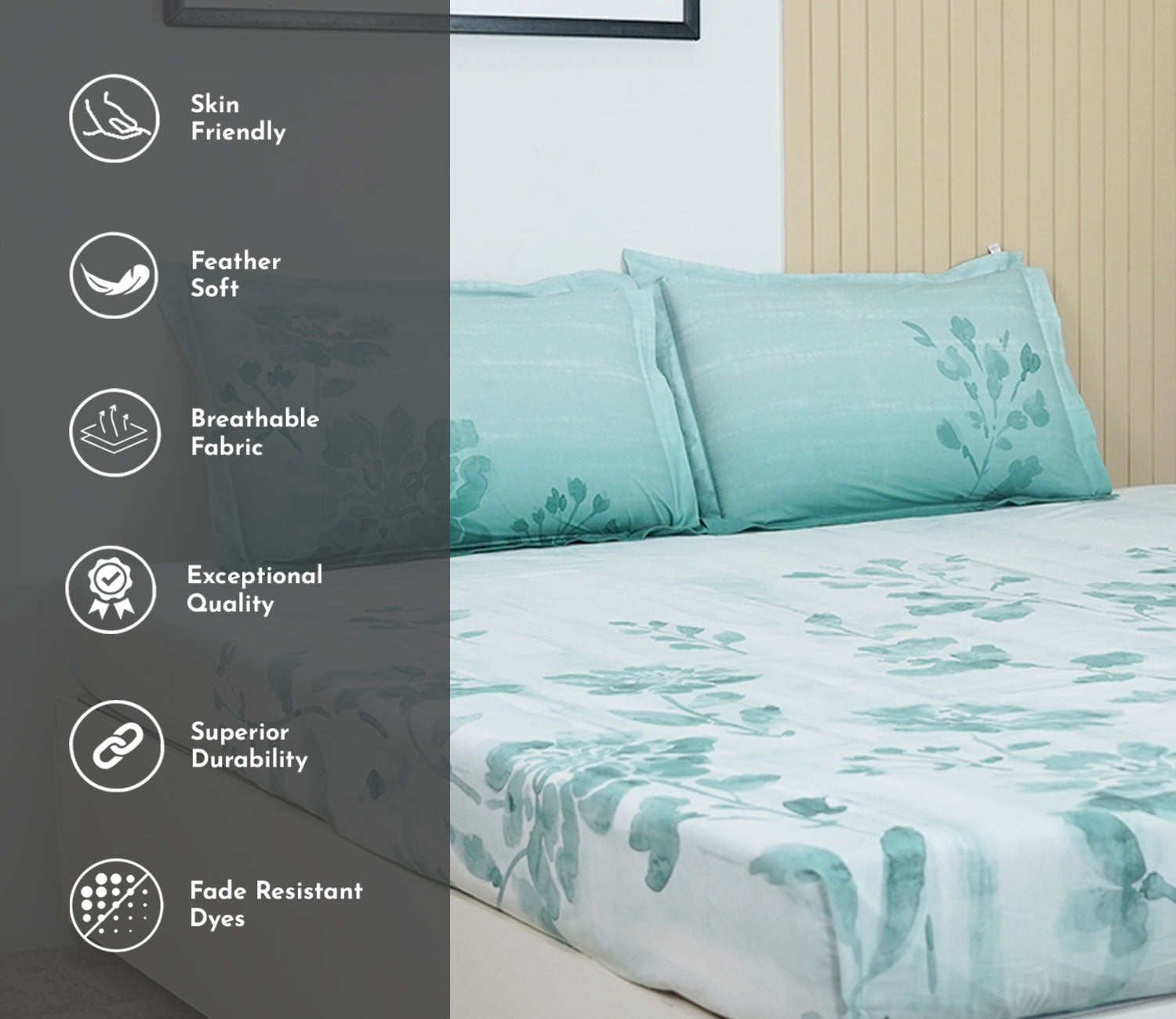Falling Florals 180 TC  Flat Pure Cotton King Size Bedsheet With 2 Pillow Covers (White)