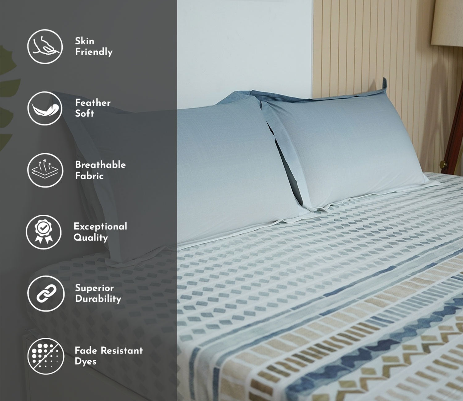 Dotted 144 TC Flat Pure Cotton King Size Bedsheet With 2 Pillow Covers (Blue)