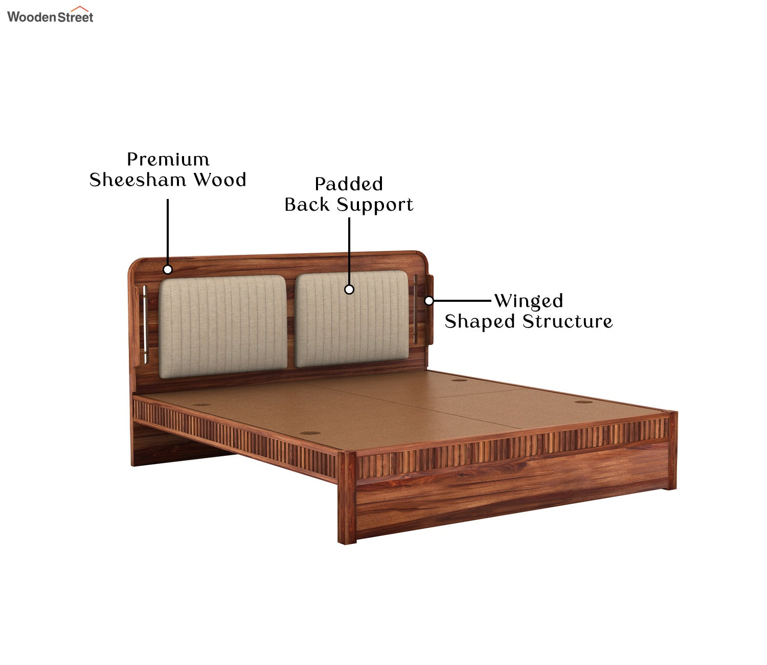 Lotus Premium Sheesham Wood Bed without Storage (King Size, Honey Finish)