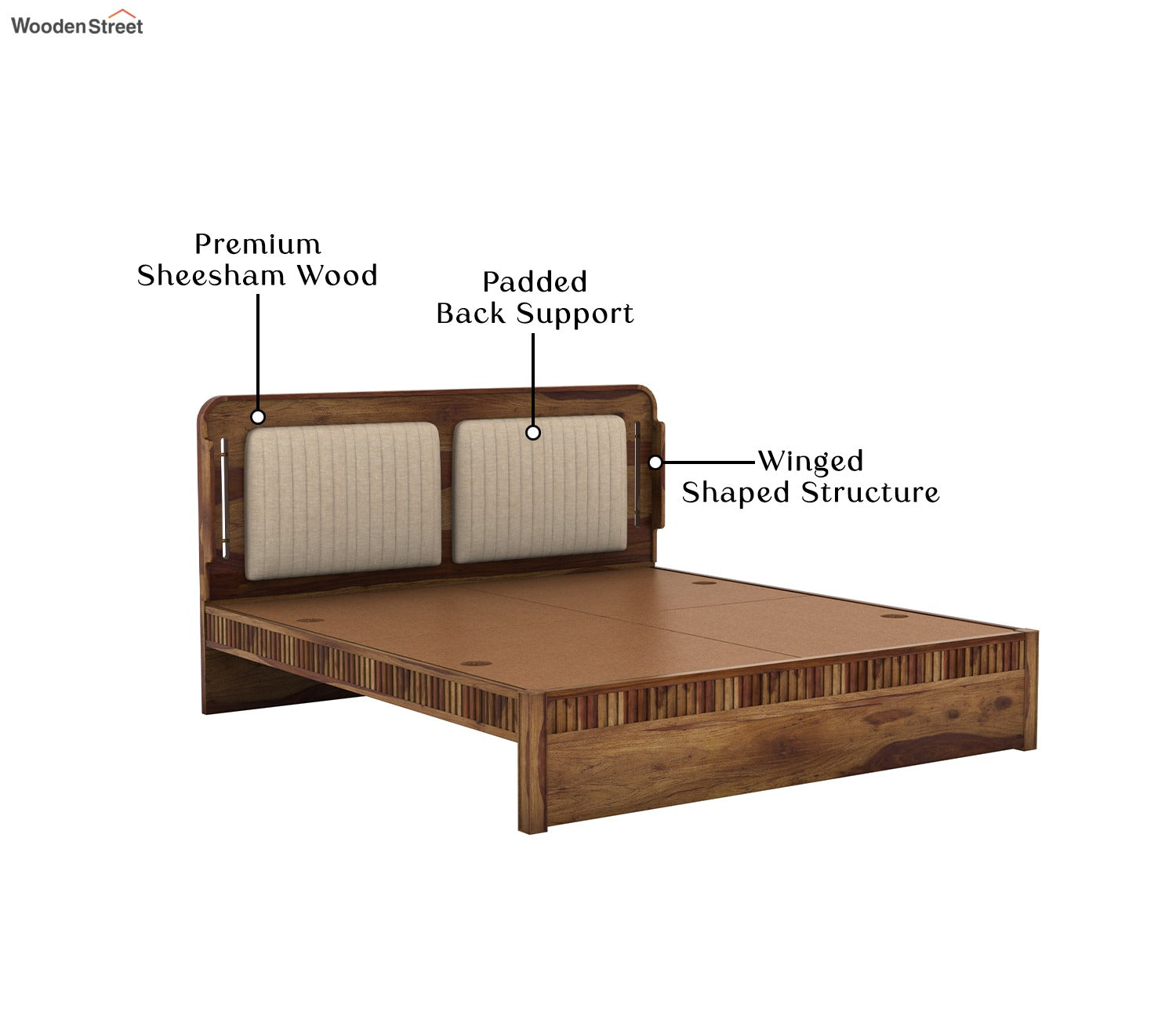 Lotus Premium Sheesham Wood Bed without Storage (King Size, Teak Finish)