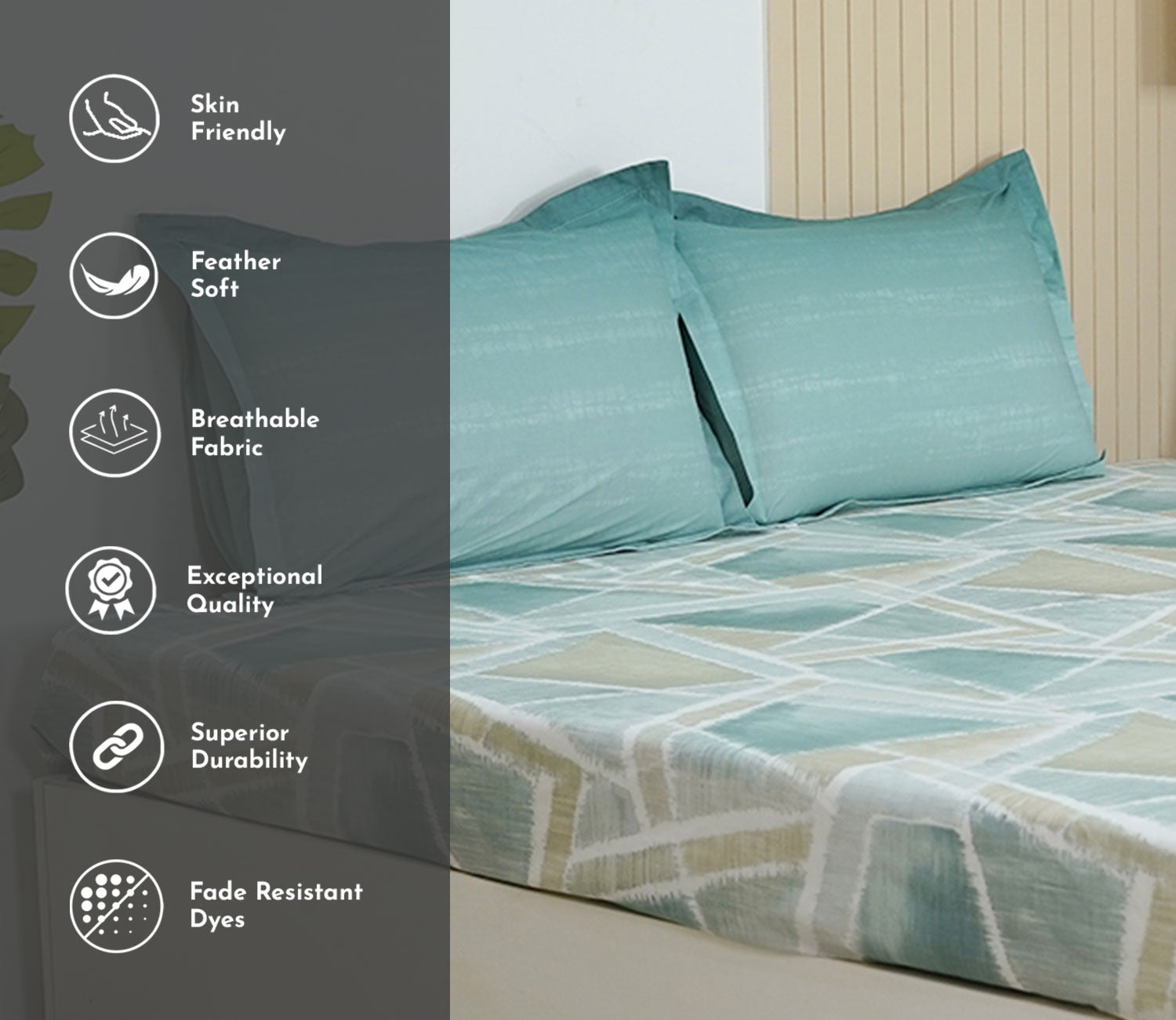 Criss Cross 144 TC Flat Pure Cotton King Size Bedsheet With 2 Pillow Covers (Blue)
