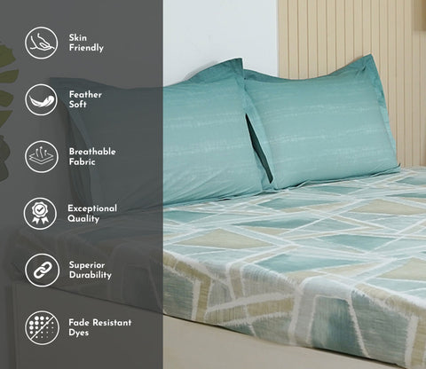 Criss Cross 144 TC Flat Pure Cotton King Size Bedsheet With 2 Pillow Covers (Blue)