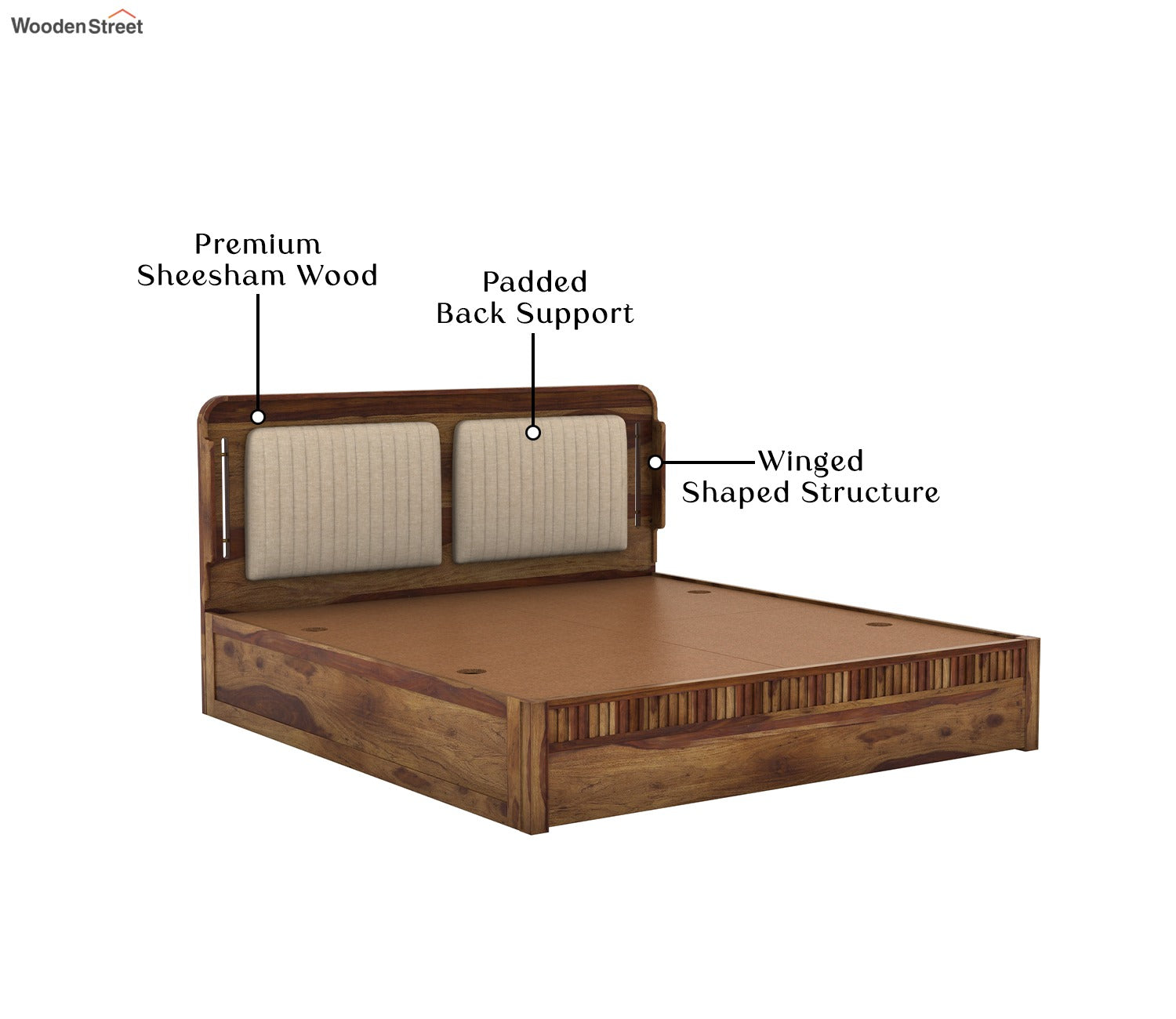 Lotus Premium Sheesham Wood Bed with Box Storage (King Size, Teak Finish)