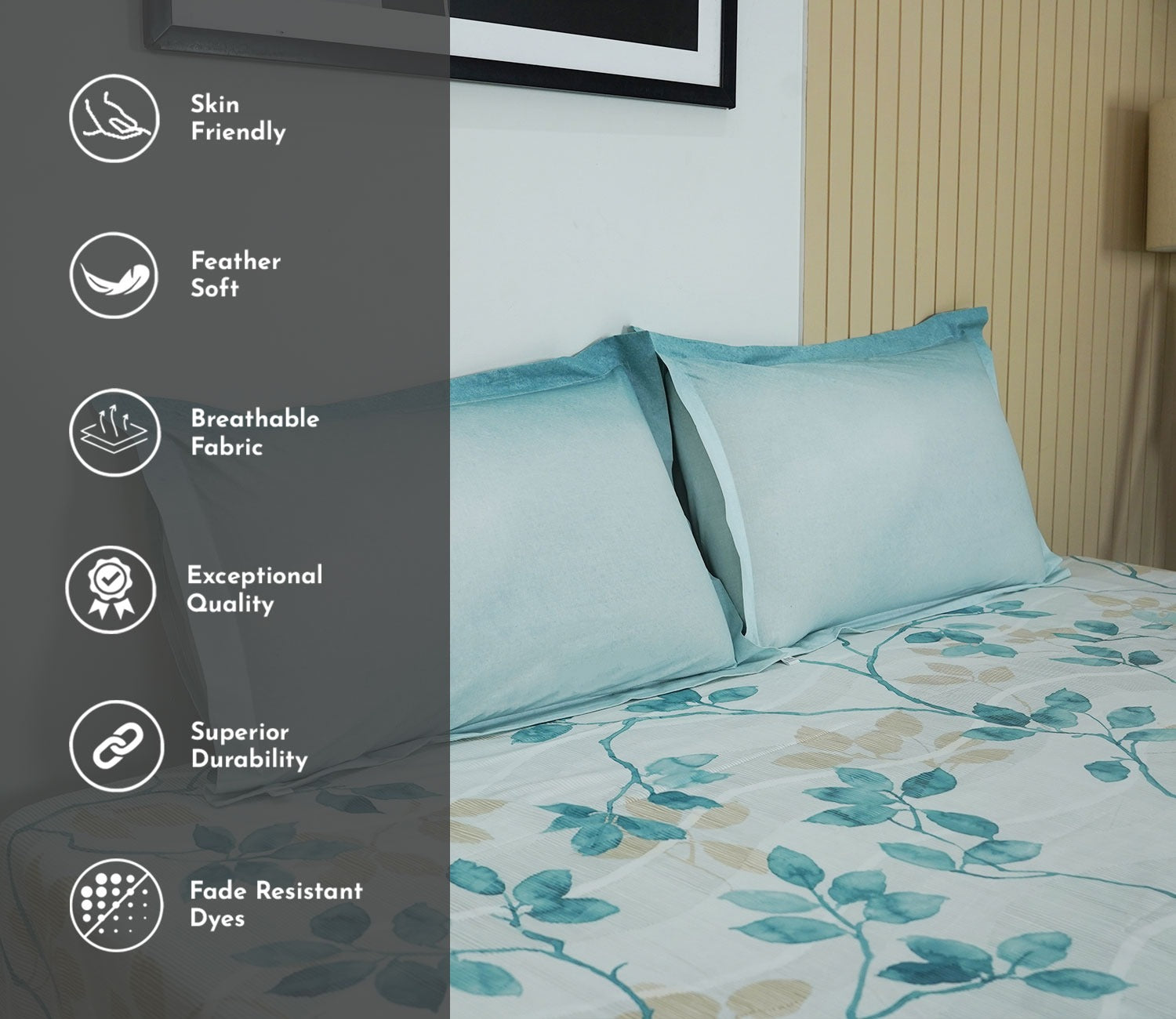 Flowery 144 TC Flat Pure Cotton King Size Bedsheet With 2 Pillow Covers (Blue)