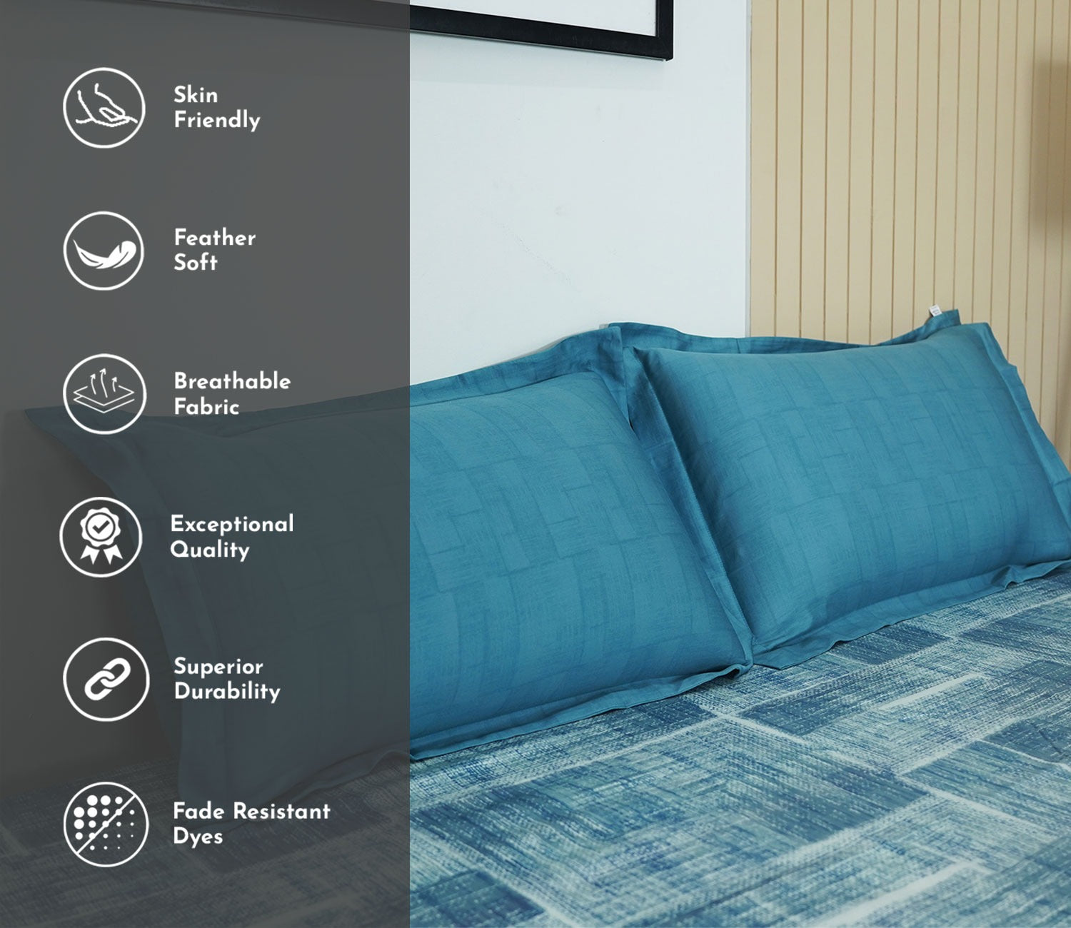 Brick 300 TC Flat Pure Cotton King Size Bedsheet With 2 Pillow Covers (Blue)