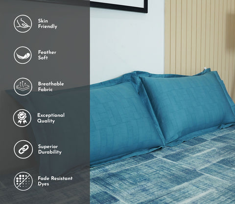 Brick 300 TC Flat Pure Cotton King Size Bedsheet With 2 Pillow Covers (Blue)