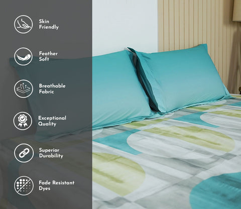 Circle 180 TC Flat Pure Cotton King Size Bedsheet With 2 Pillow Covers (Blue)