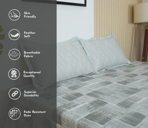 Brick 300 TC Flat Pure Cotton King Size Bedsheet With 2 Pillow Covers (Grey)