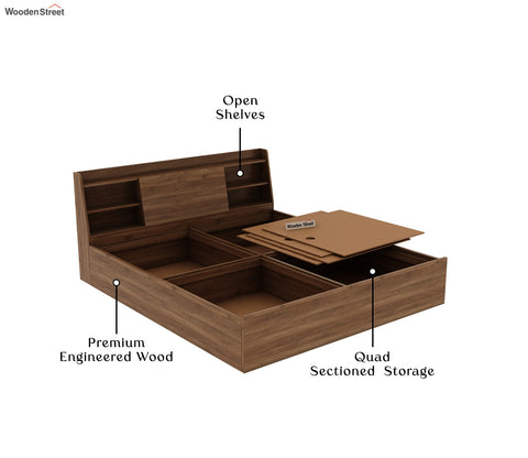 Celestia Engineered Wood Bed with Box Storage (Queen Size, Columbian Walnut Finish)
