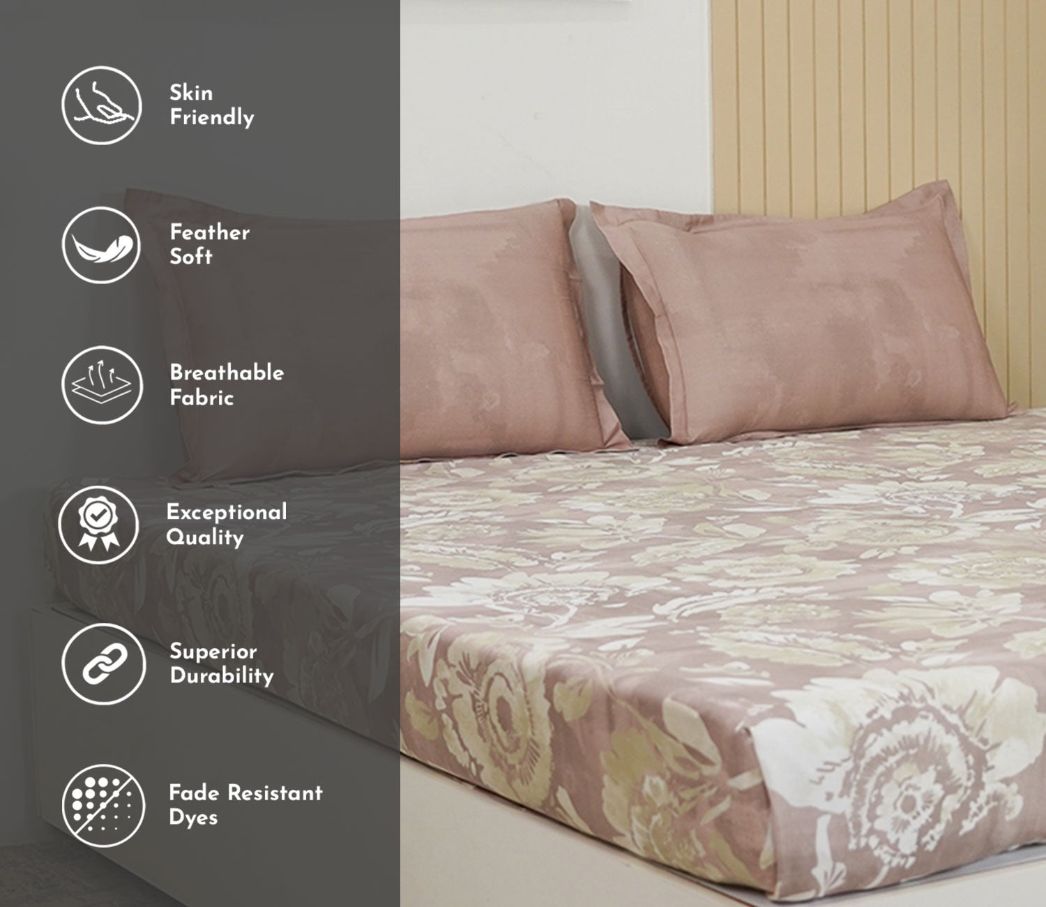 Camellia 300 TC Flat Pure Cotton King Size Bedsheet With 2 Pillow Covers (Pink)