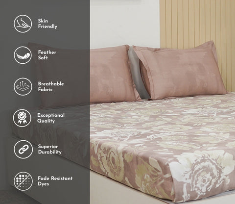 Camellia 300 TC Flat Pure Cotton King Size Bedsheet With 2 Pillow Covers (Pink)