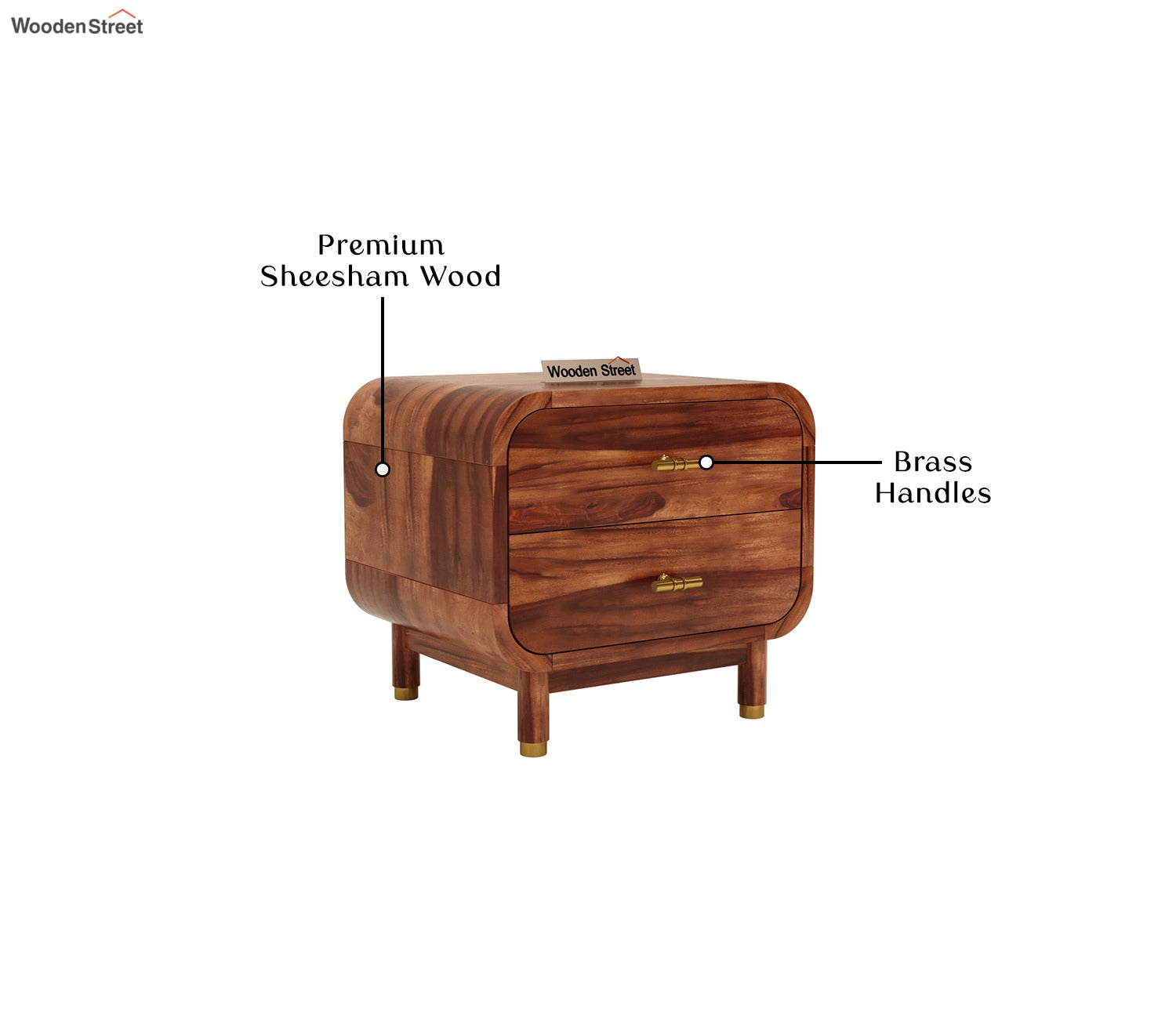 Lotus Premium Sheesham Wood Bedside Table (Honey Finish)