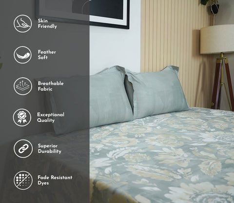 Camellia 300 TC Flat Pure Cotton King Size Bedsheet With 2 Pillow Covers (Grey)