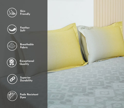 Rhombo 300 TC Flat Pure Cotton King Size Bedsheet With 2 Pillow Covers (Mustard)