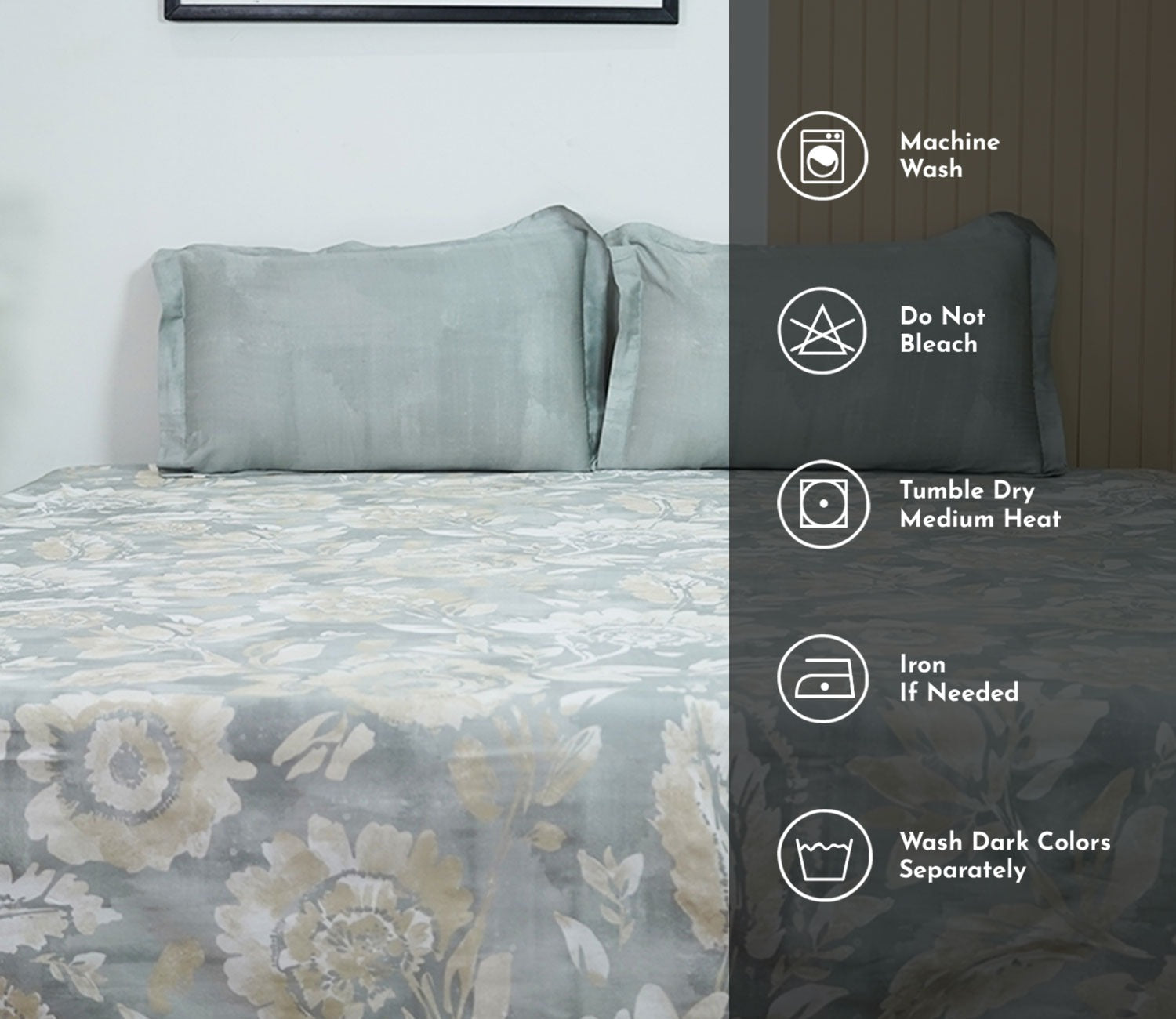 Camellia 300 TC Flat Pure Cotton King Size Bedsheet With 2 Pillow Covers (Grey)