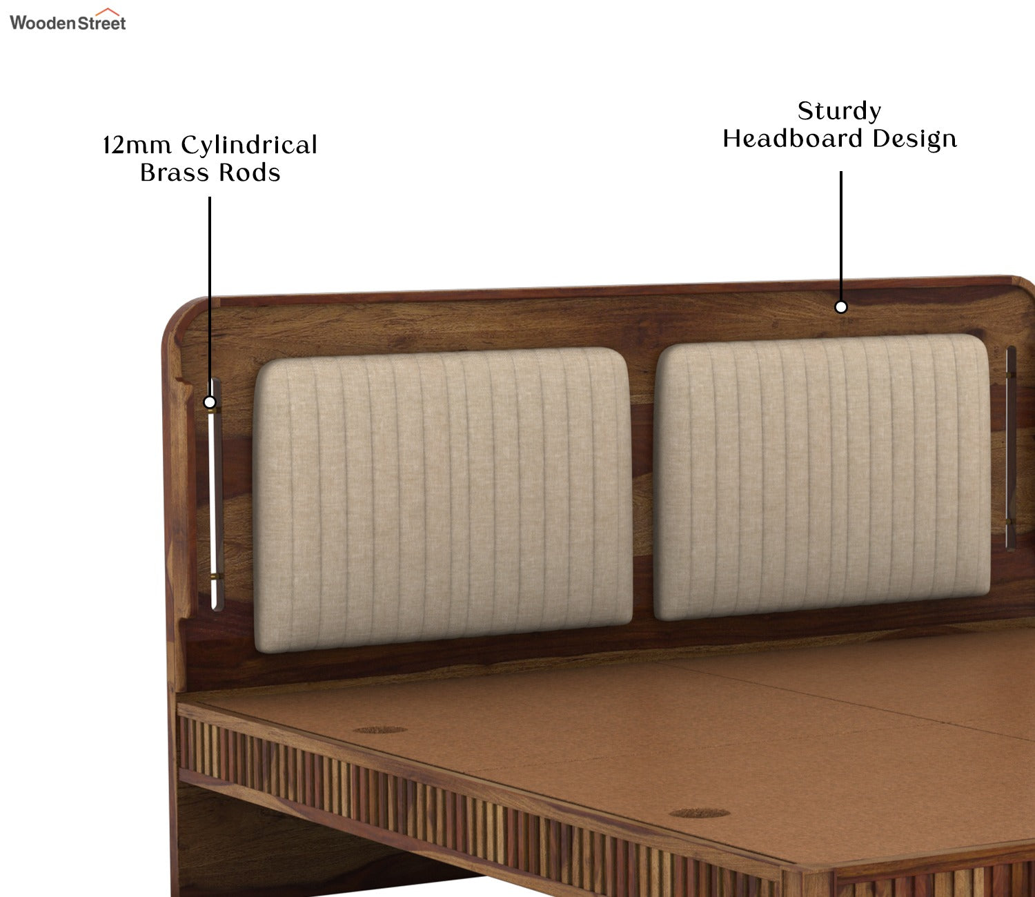 Lotus Premium Sheesham Wood Bed without Storage (King Size, Teak Finish)