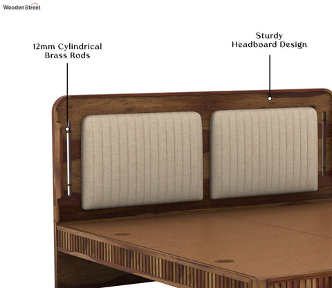 Lotus Premium Sheesham Wood Bed without Storage (King Size, Teak Finish)