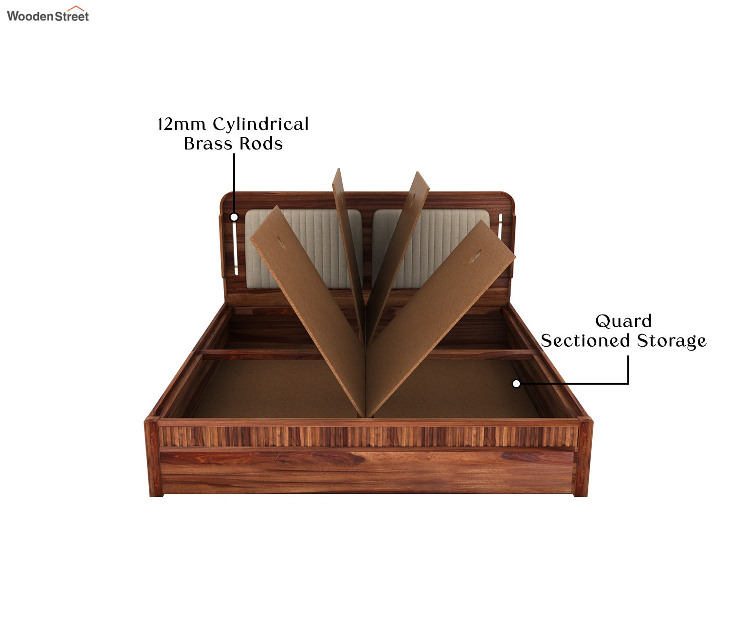 Lotus Premium Sheesham Wood Bed with Box Storage (King Size, Honey Finish)