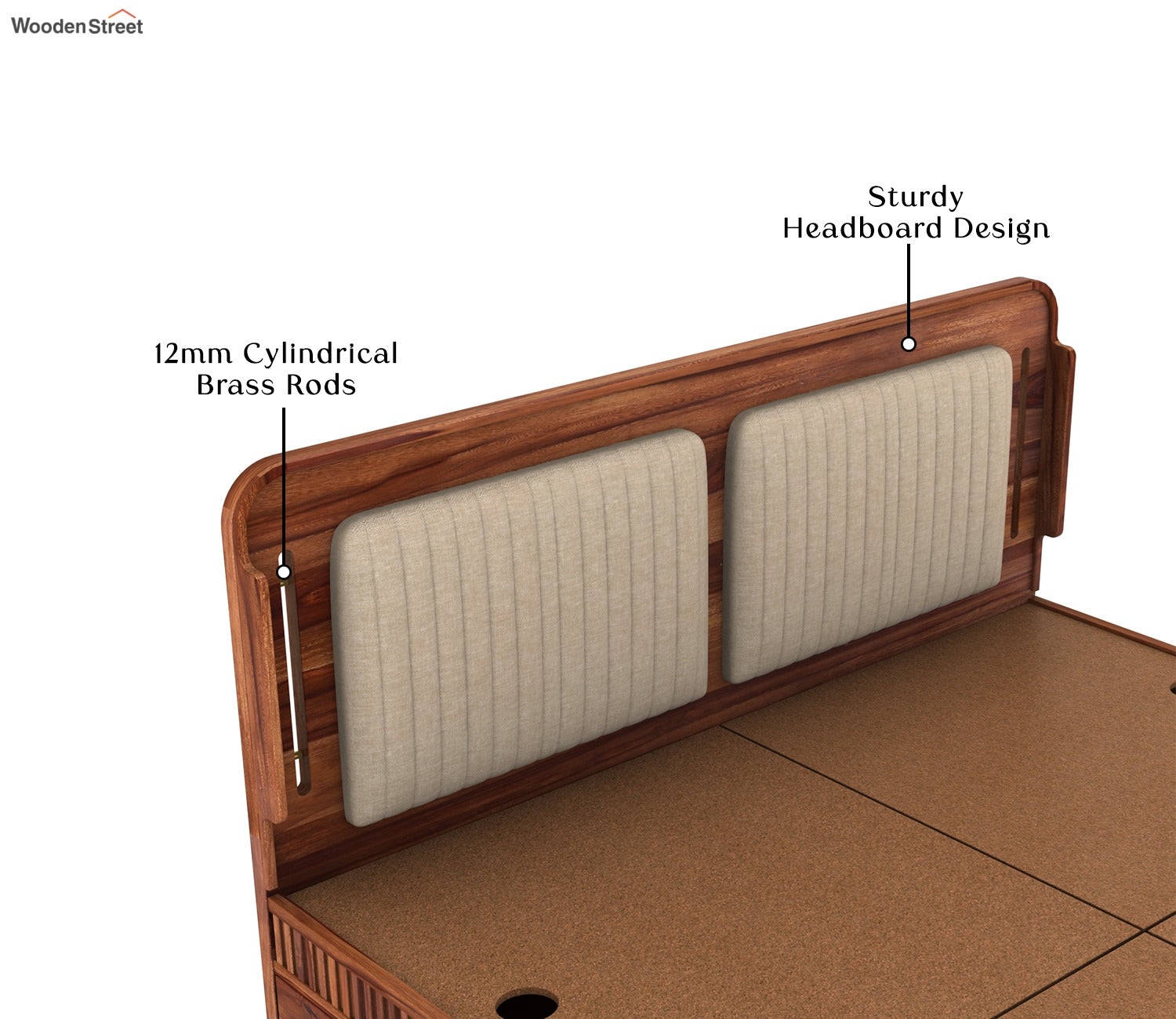 Lotus Premium Sheesham Wood Bed without Storage (King Size, Honey Finish)
