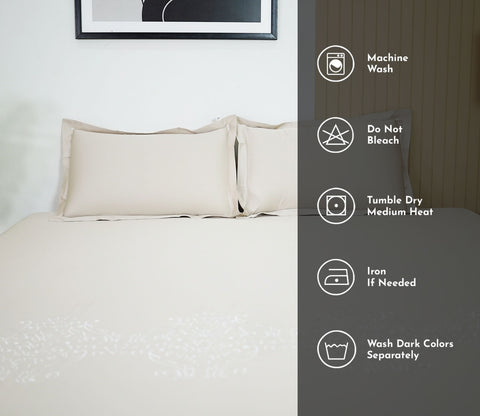 Foliate Embroidery 300 TC Flat Pure Cotton King Size Bedsheet With 2 Pillow Covers (Grey)