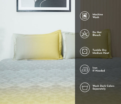 Rhombo 300 TC Flat Pure Cotton King Size Bedsheet With 2 Pillow Covers (Mustard)