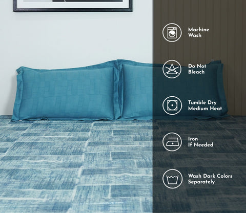 Brick 300 TC Flat Pure Cotton King Size Bedsheet With 2 Pillow Covers (Blue)