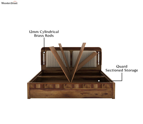 Lotus Premium Sheesham Wood Bed with Box Storage (King Size, Teak Finish)