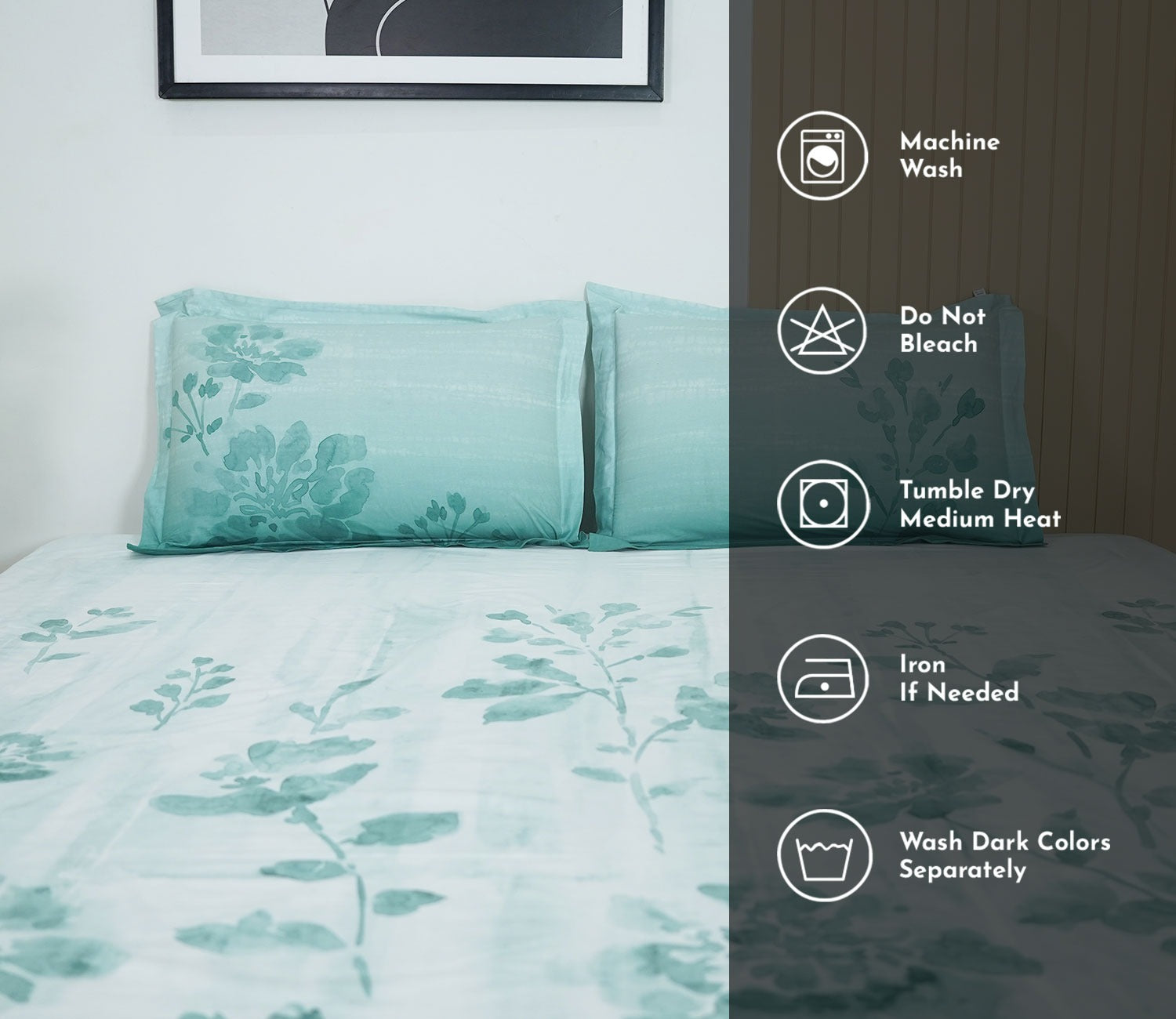 Falling Florals 180 TC  Flat Pure Cotton King Size Bedsheet With 2 Pillow Covers (White)