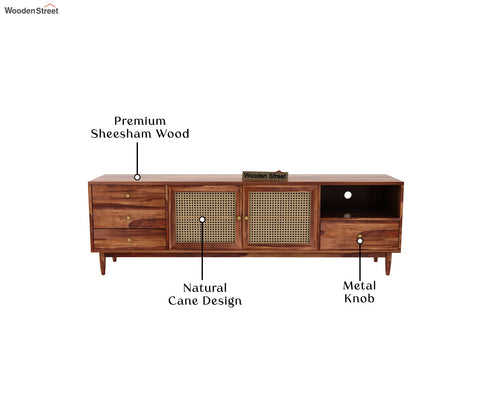 Eka Sheesham Wood and Cane TV Unit (Honey Finish)