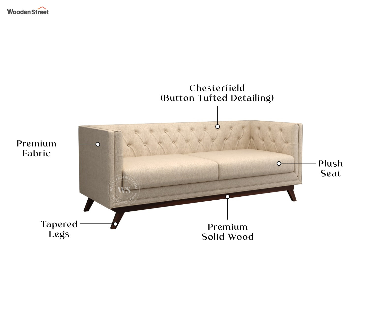 Berlin 3 Seater Sofa (Cotton, Jade Ivory)