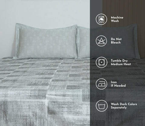 Brick 300 TC Flat Pure Cotton King Size Bedsheet With 2 Pillow Covers (Grey)